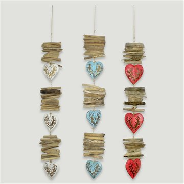 Mobile en bois 3 coeurs avec troncs. Couleurs assorties 85cm