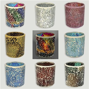 Portavelas mosaico. Colores surtidos 7x7x8cm