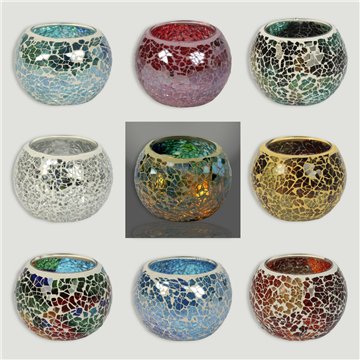 Portavelas mosaico multicolor 8,5x8,5x6cm