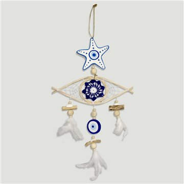 Olho móvel Dreamcatcher 9cm + estrela + pena 30x45cm