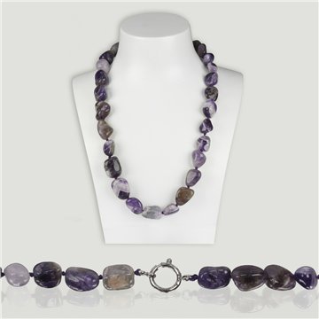 AMÉTHYSTE. Collier pierre roulée avec fermoir SILVER PLATED