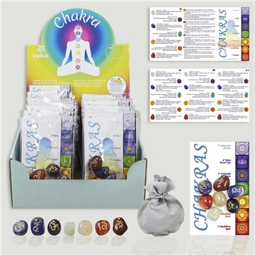 CHAKRA. Bolsita con 7 rodados  de chakras grabados