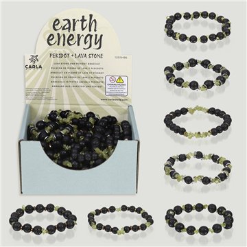 EARTH ENERGY. Pulsera elástica. Peridoto, Lava y Hematite