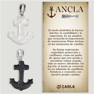 ANCLA. Colgante Silver plated. Crital/obsidiana matizada
