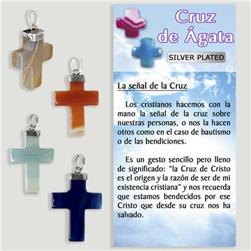 CRUZ de ÁGATA. Colgante Silver plated. Ágata color surtido