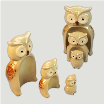 Set 3 búhos en familia cerámica. 9x17cm/6x9cm/3,5x6cm.