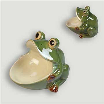 Grenouille en céramique à bouche ouverte. 14x16,5x14,5cm