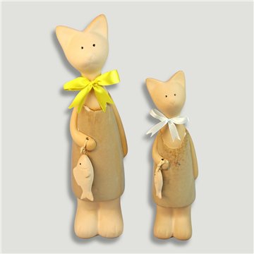 Conjunto de 2 gatos com peixes cerâmicos 6x24,5cm / 5x19cm.