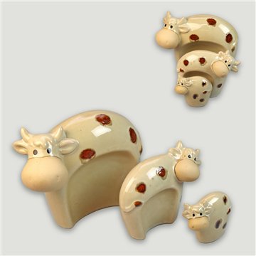 Définissez la famille 3 vaches. Céramique. 15x13cm / 10x9,5cm / 6x5cm.