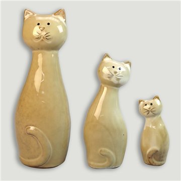 Set 3 gatos. Cerámica marrón. 6,5x17/5x12/3x7,5cm.