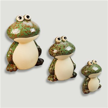 Set 3 ranas. Cerámica verde. 7x9/9x12/12x15cm.