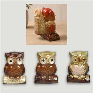 Owl ceramic stick. Assorted colors. 6x5,5x7,5cm