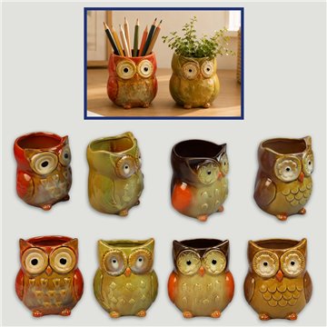 Owl pencil holder. Ceramics. Assorted models. 8,5x8,5x10cm.