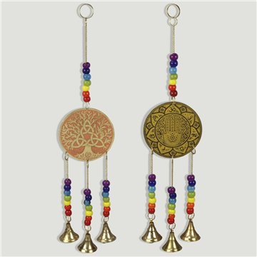 Mobile chakra en laiton avec cloche en forme d'arbre ou de main 8x31cm