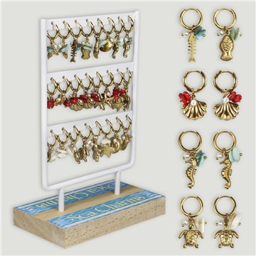 SEA CHARM. Countertop Display. Steel Earrings (12 pairs)