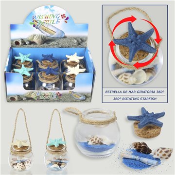 Wish Bottle with Sand and Shells. ROTATING Star Model. 6x8cm