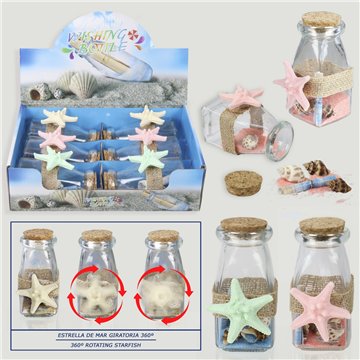 Wish Bottle with Sand and Shells. ROTATING Star Model. 5x10cm
