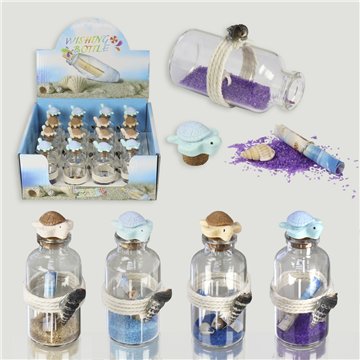 Wish Bottle with Sand and Shells. Turtle Model. 3x8cm