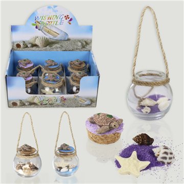 Wish Bottle with Sand and Shells. Turtle Model. 6.5x8cm