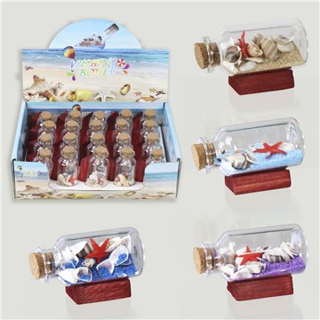 Wish Bottle with Sand and Shells. Model with Base. 2.5x3.5x6cm