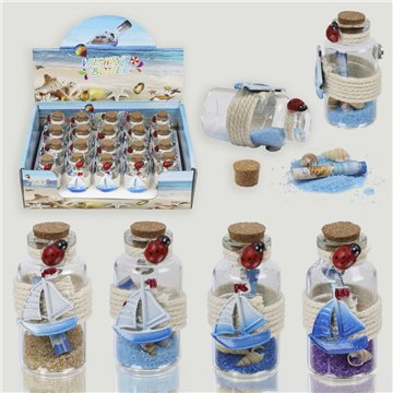 Sand bottle magnet with shells. On display. Assorted colors. 3x6cm.