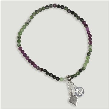 Pulsera FOREST Plata Zoisita Rubí. Bola facetada 4mm