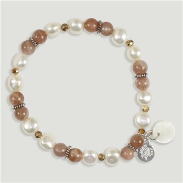 Pulsera AZAHAR Plata Piedra Sol y Perla. 6mm