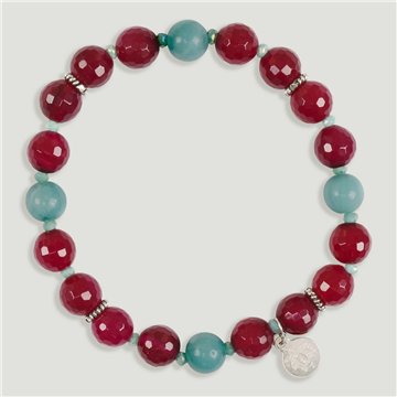Pulsera AZAHAR Plata Ágata frambuesa y Amazonita. 8mm