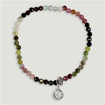 Pulsera AZAHAR Plata Turmalina multicolor. Bola facetada 4mm