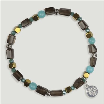 Pulsera SKADE Plata Cuarzo Ahumado, Amazonita y Hematite