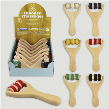 WOODEN MASSAGER. Modelo madera + goma mango. Colores surtidos. 15X8x2cm