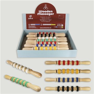 WOODEN MASSAGER. Modelo rodilllo madera + goma. Colores surtidos. 27x2cm