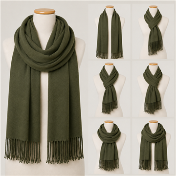 Pashmina. 06. 100% Polyester. 68x172cm. Color: Olive. Model: Luck