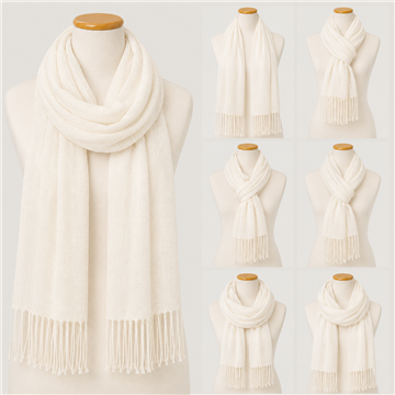Pashmina. 09. 100% Poliéster. 68x172cm. Color: Blanco. Modelo: Estilo