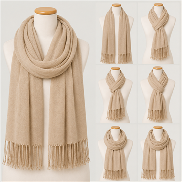 Pashmina. 16. 100% Poliéster. 68x172cm. Color: Beige. Modelo: Felicidad