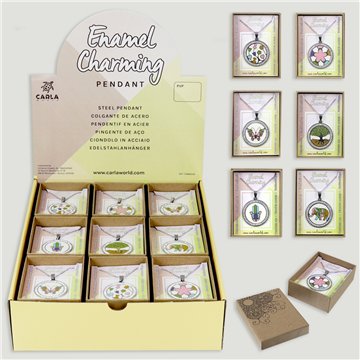 ENAMEL CHARMING. Collar acero color con cristalitos. Surtidos