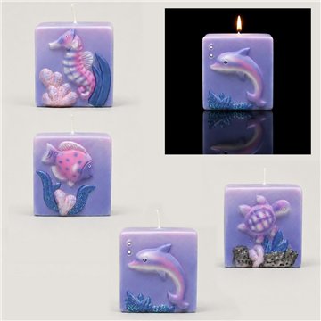 Pack de 4 velas. Motivos marinhos. Modelo Golfinhos
