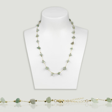 Green Aventurine chip necklace golden chain 42-47cm