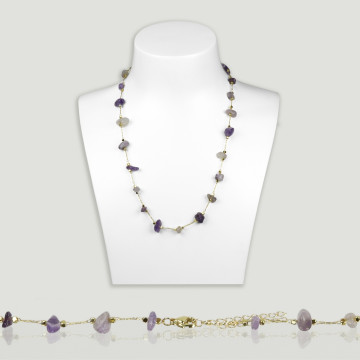 Amethyst chip necklace golden chain 42-47cm