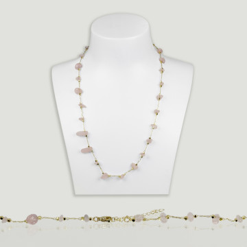 Rose quartz chip necklace golden chain 42-47cm