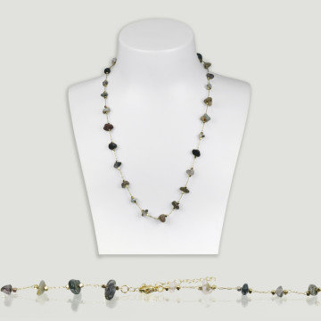 Indian Jasper chip necklace golden chain 42-47cm