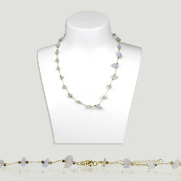 Collar chip Calcedonia cadena dorada 42-47cm