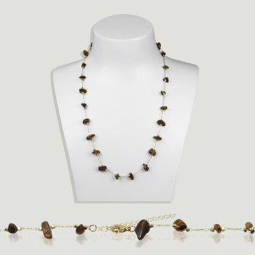 Tiger Eye chip necklace golden chain 42-47cm