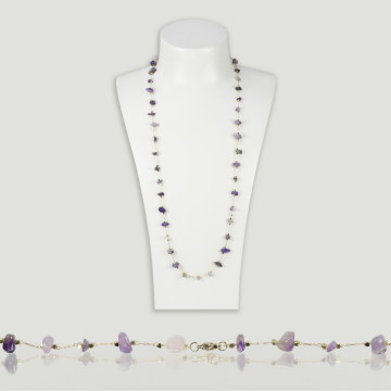 Collier puce améthyste chaîne dorée 80cm