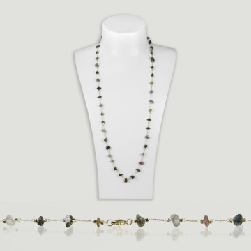 Indian Jasper chip necklace golden chain 80cm