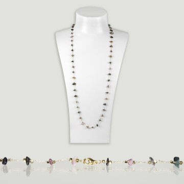 Multicolor tourmaline chip necklace golden chain 80cm