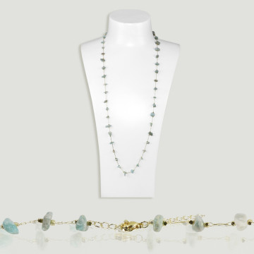 Necklace chip Amazonite golden chain 80cm