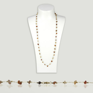 Collier carnéole chaîne dorée 80cm