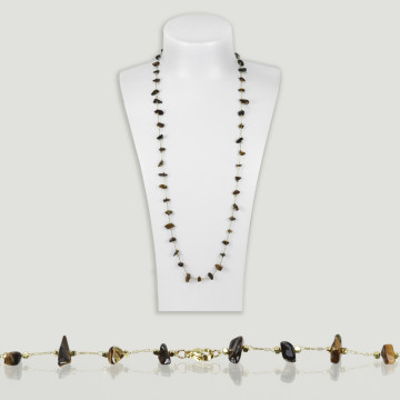 Colar de chips Tiger Eye corrente dourada 80cm