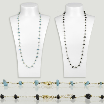 CROCHET 07. Collier 80cm. Modèle : Onyx et Turquenite.